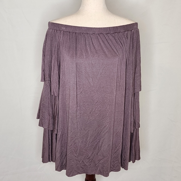 Soft Surroundings Purple Tiered Long Sleeve Off Shoulder Blouse Size 2X - Picture 1 of 7